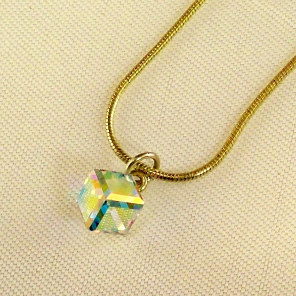 New Iridescent Cube Crystal Necklace